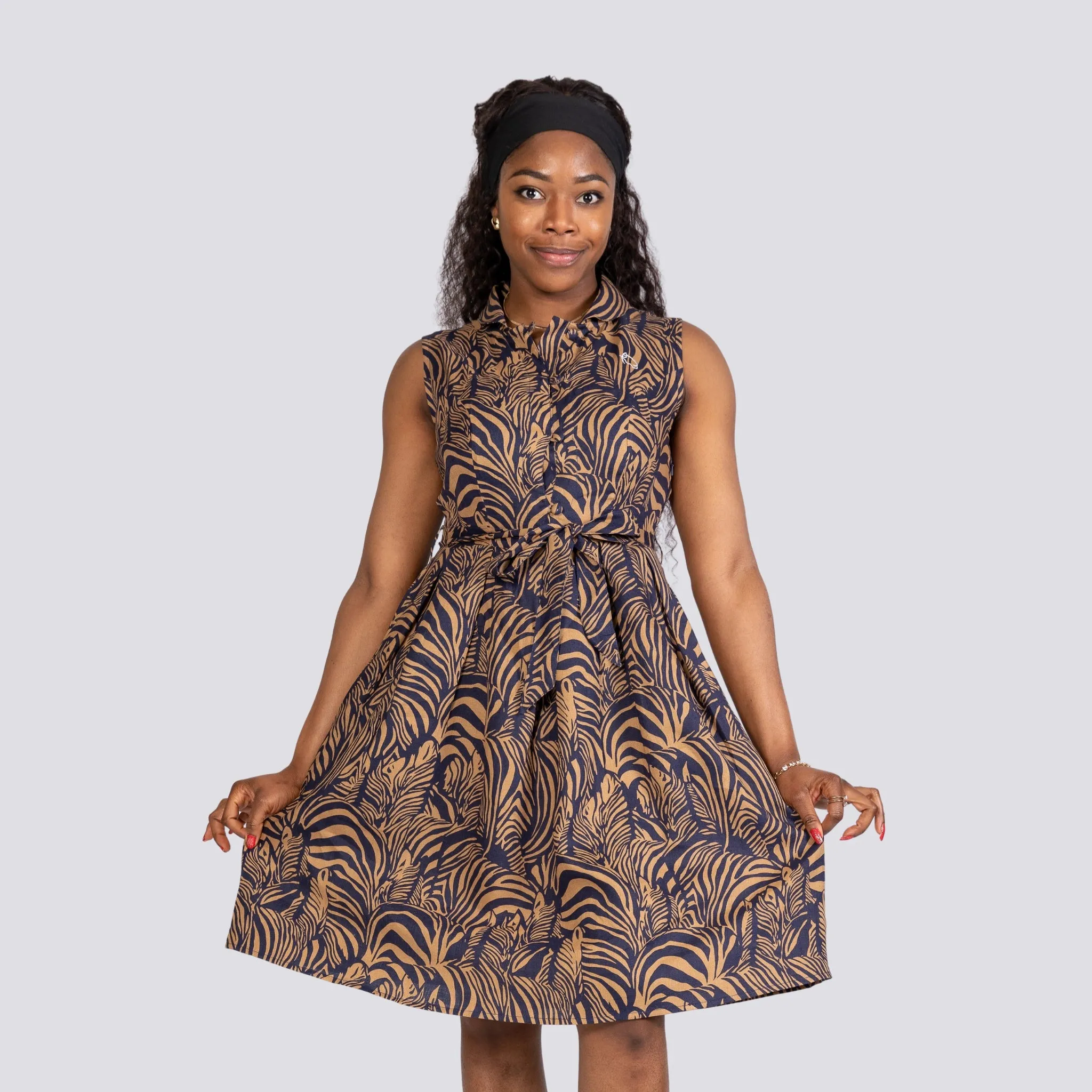 Sustainable Elegance: Eco-Friendly Navy Dress with Golden Enchantment