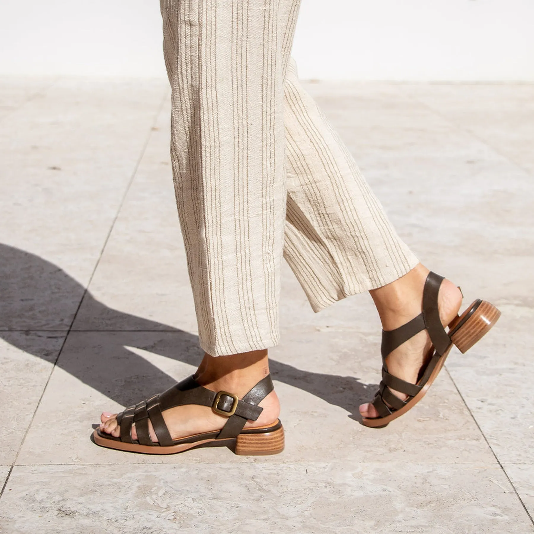 TERRI LEATHER ANKLE STRAP SANDALS