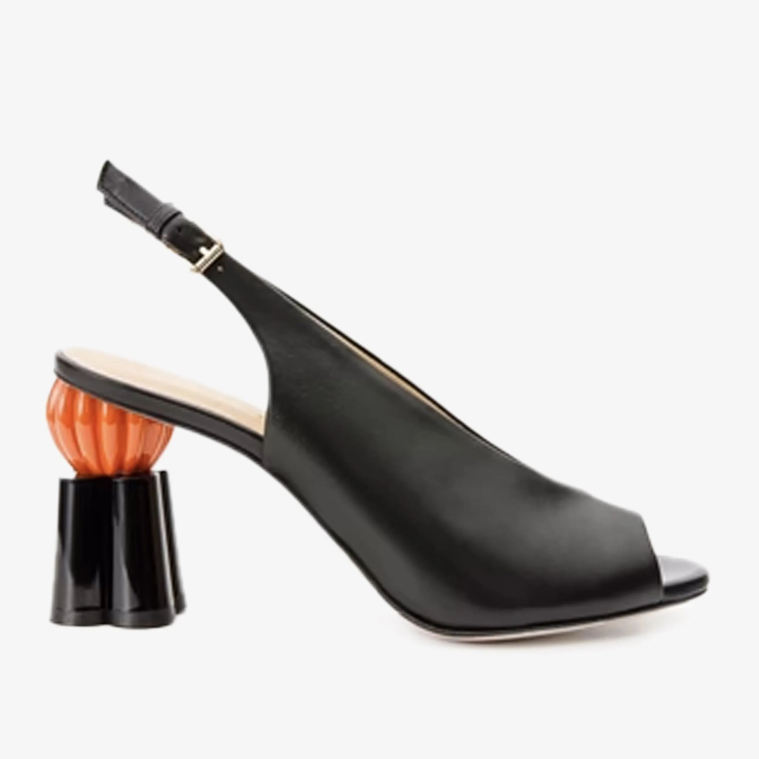 The Cimla Pumpkin Heel Black Leather Women Sandal