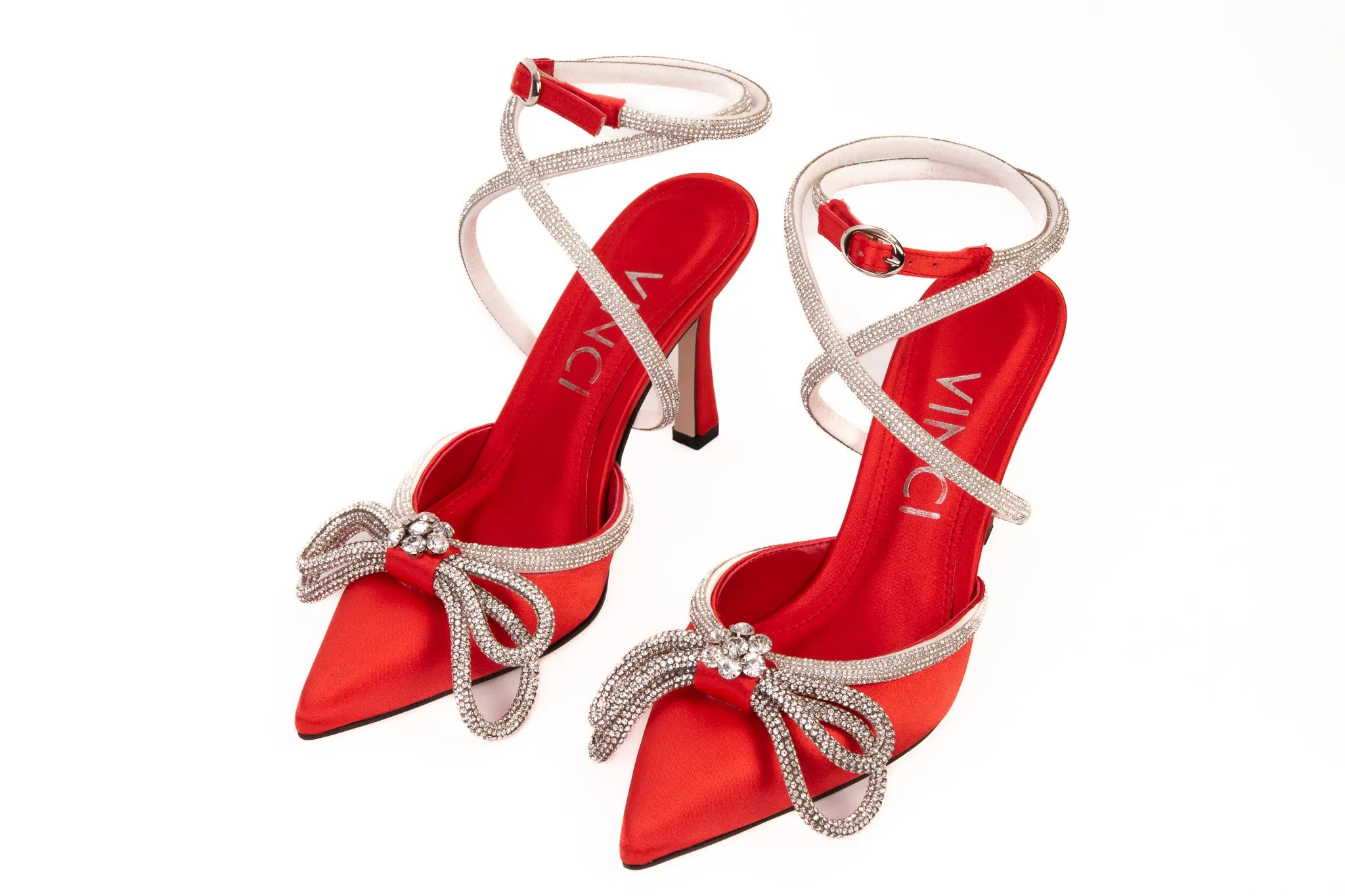 The Floransa Red Leather Pointy Toe Ankle Strap Women Sandal