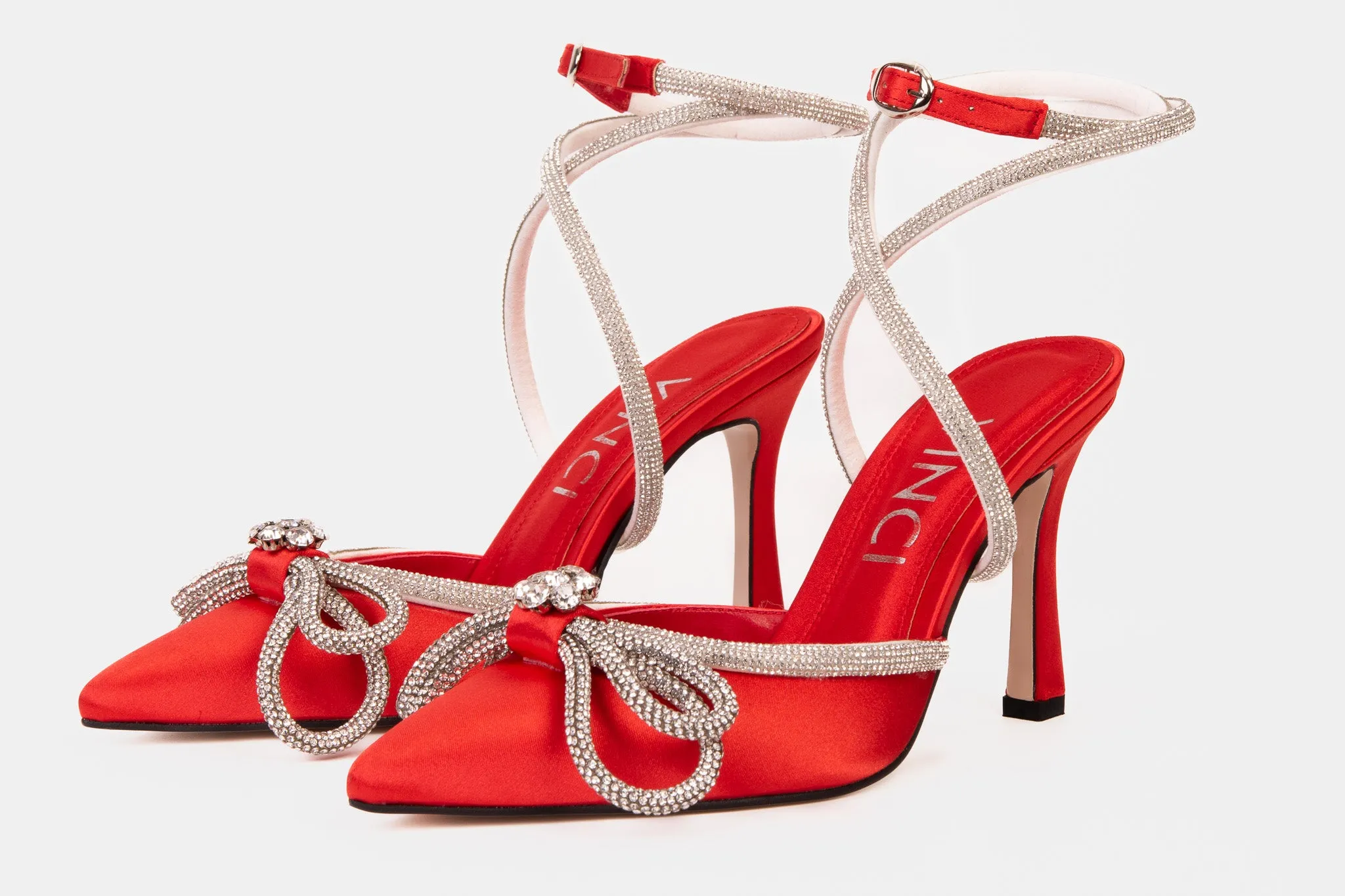 The Floransa Red Leather Pointy Toe Ankle Strap Women Sandal