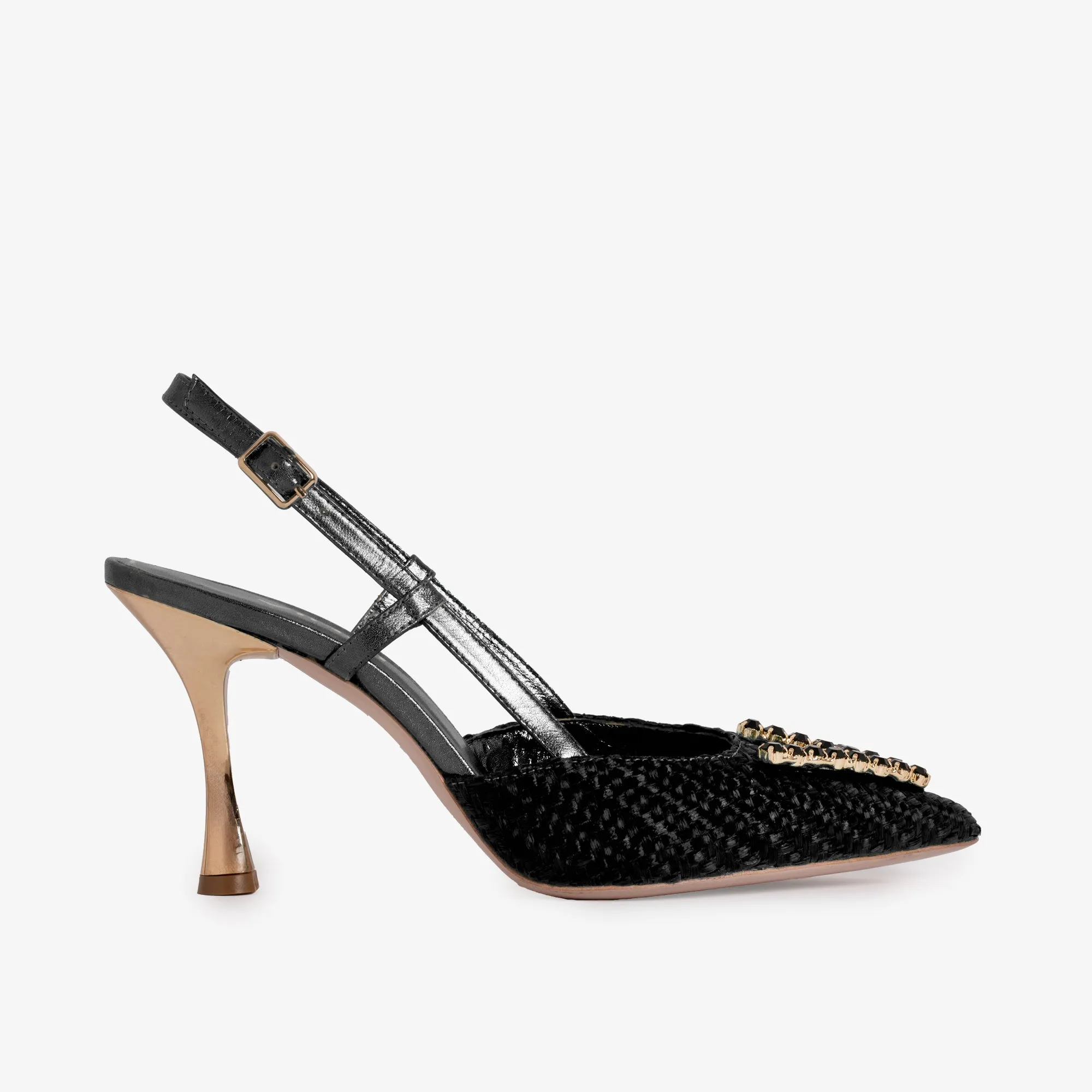 The Luna Black Leather Slingback Women Sandal