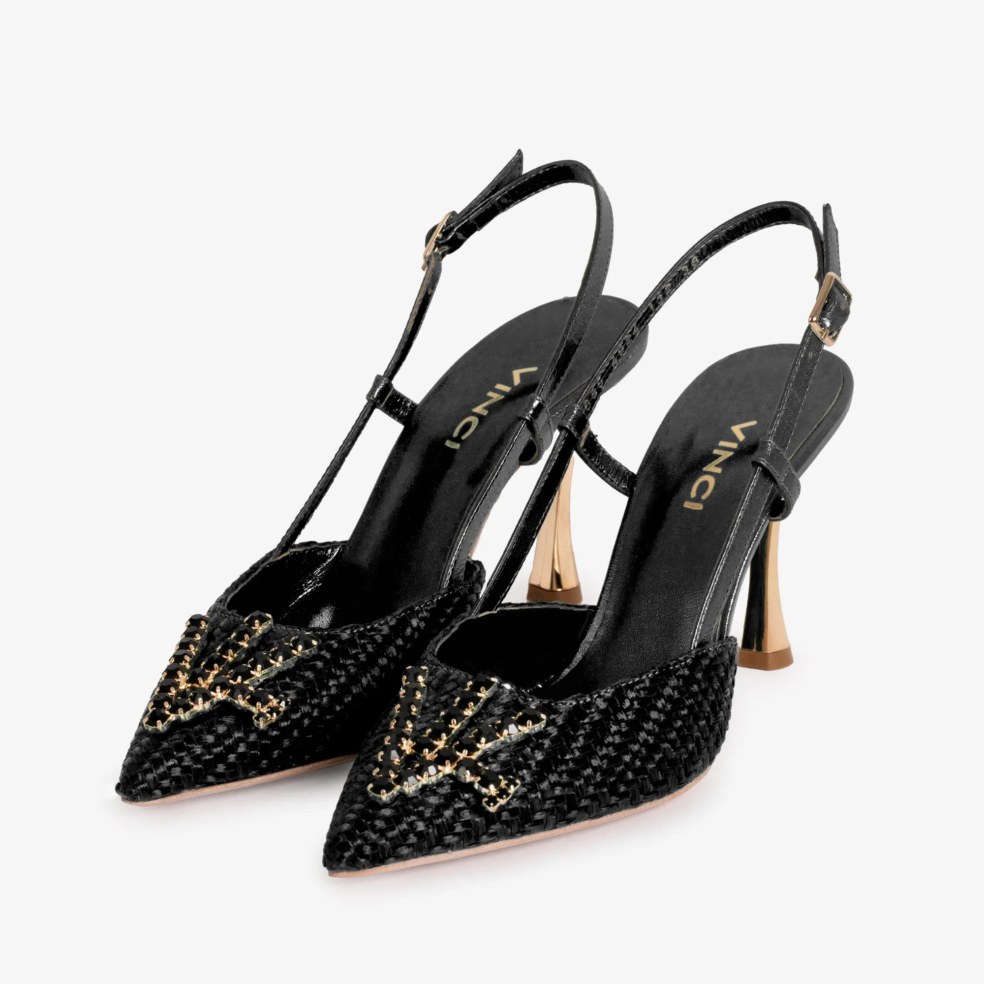 The Luna Black Leather Slingback Women Sandal