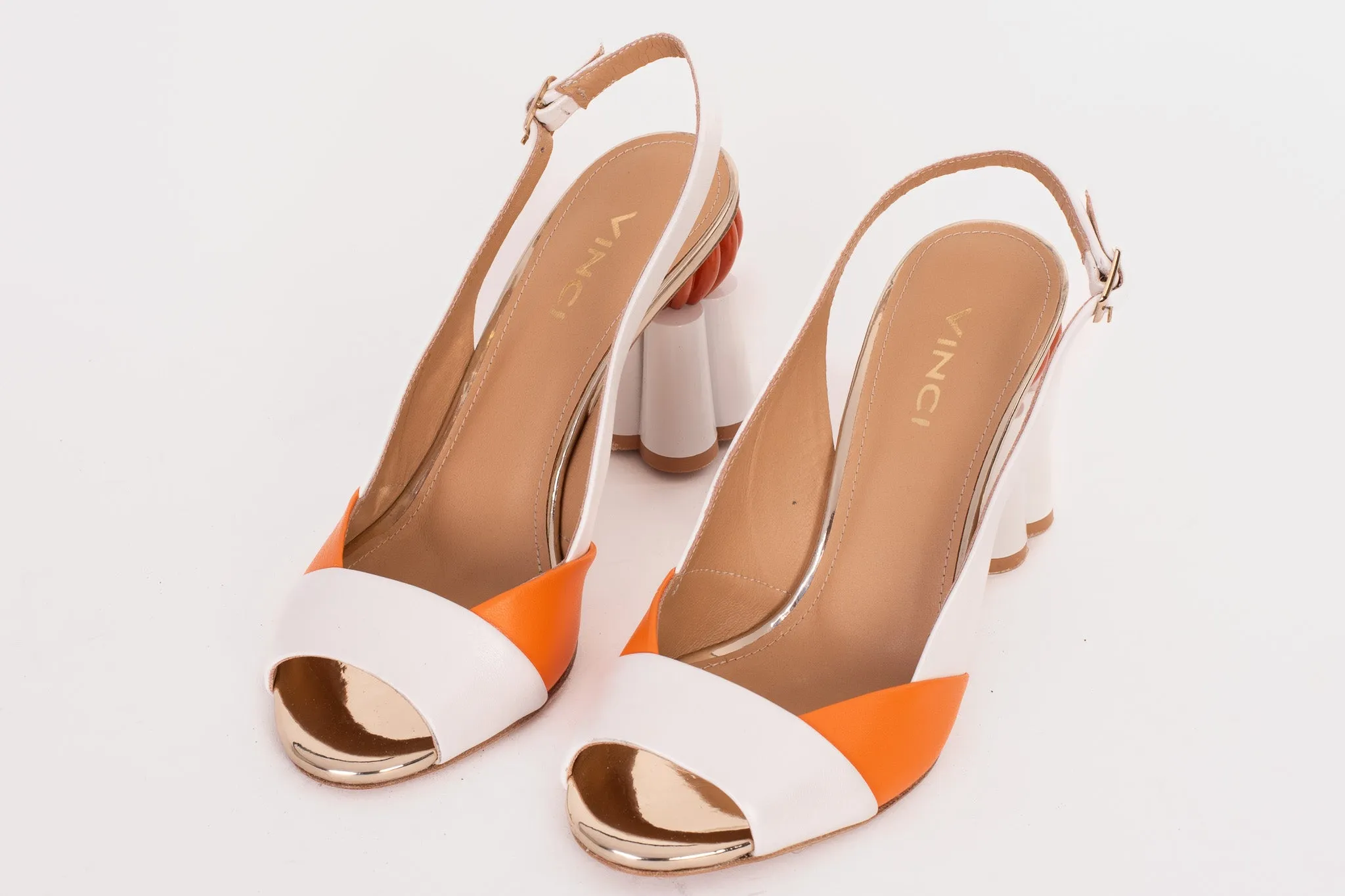 The Rize White Leather Pumpkin Heel Women Sandal