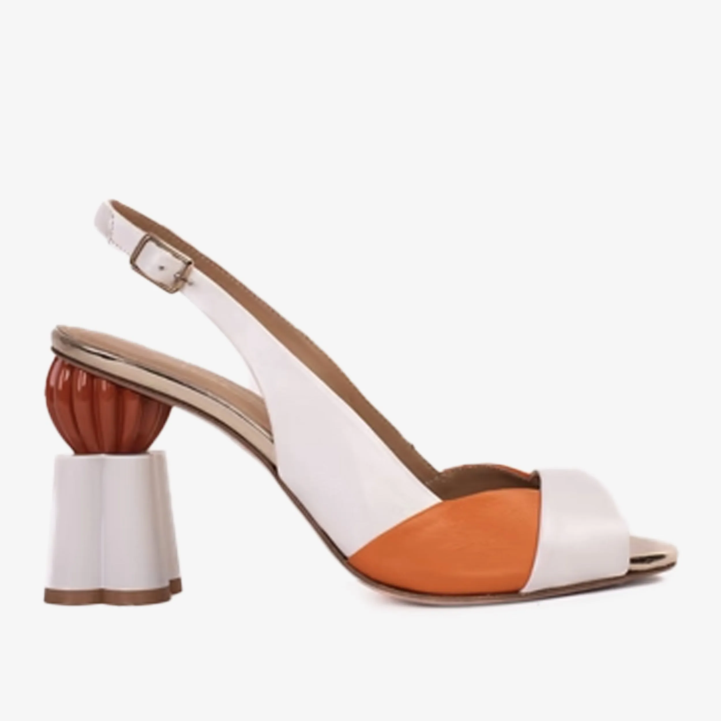 The Rize White Leather Pumpkin Heel Women Sandal