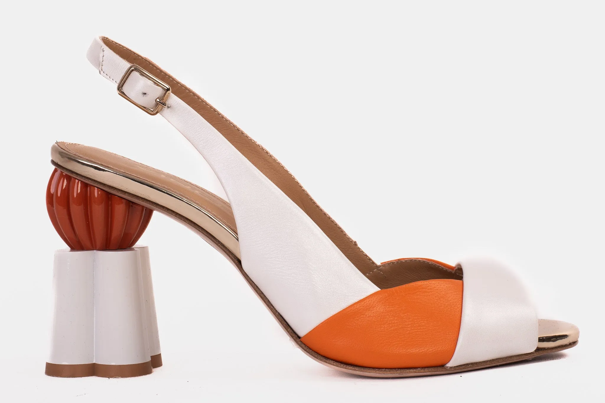 The Rize White Leather Pumpkin Heel Women Sandal