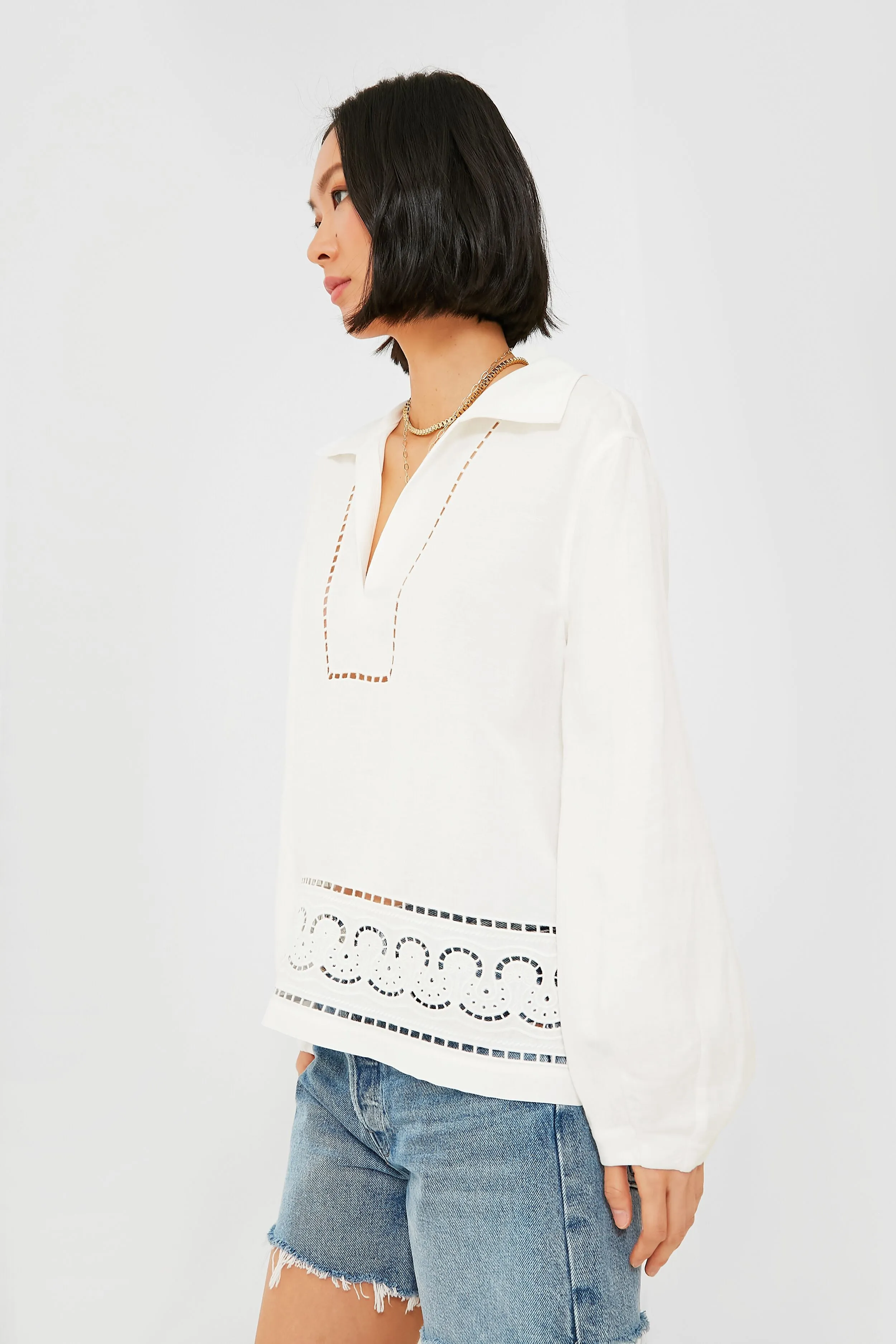 White Abel Scarf Embroidered Linen Blouse