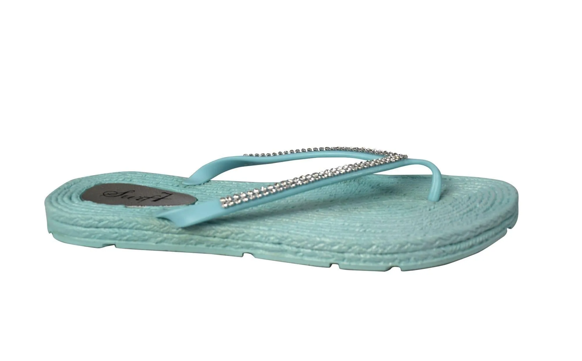 Womens Rope Sole Rhinestone Flats Flip Flops