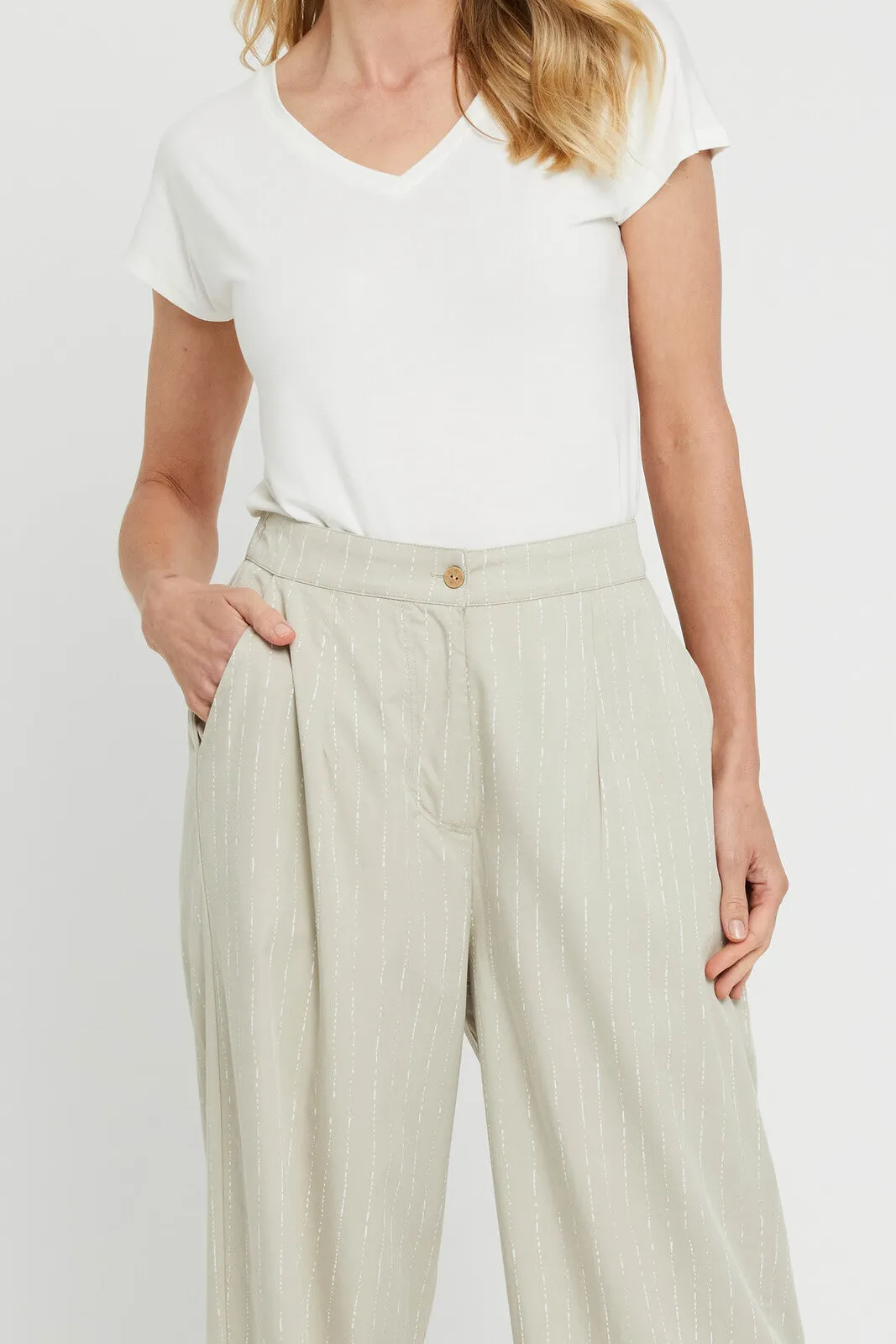 Woven Wide Leg Pant - Organic Pinstripe