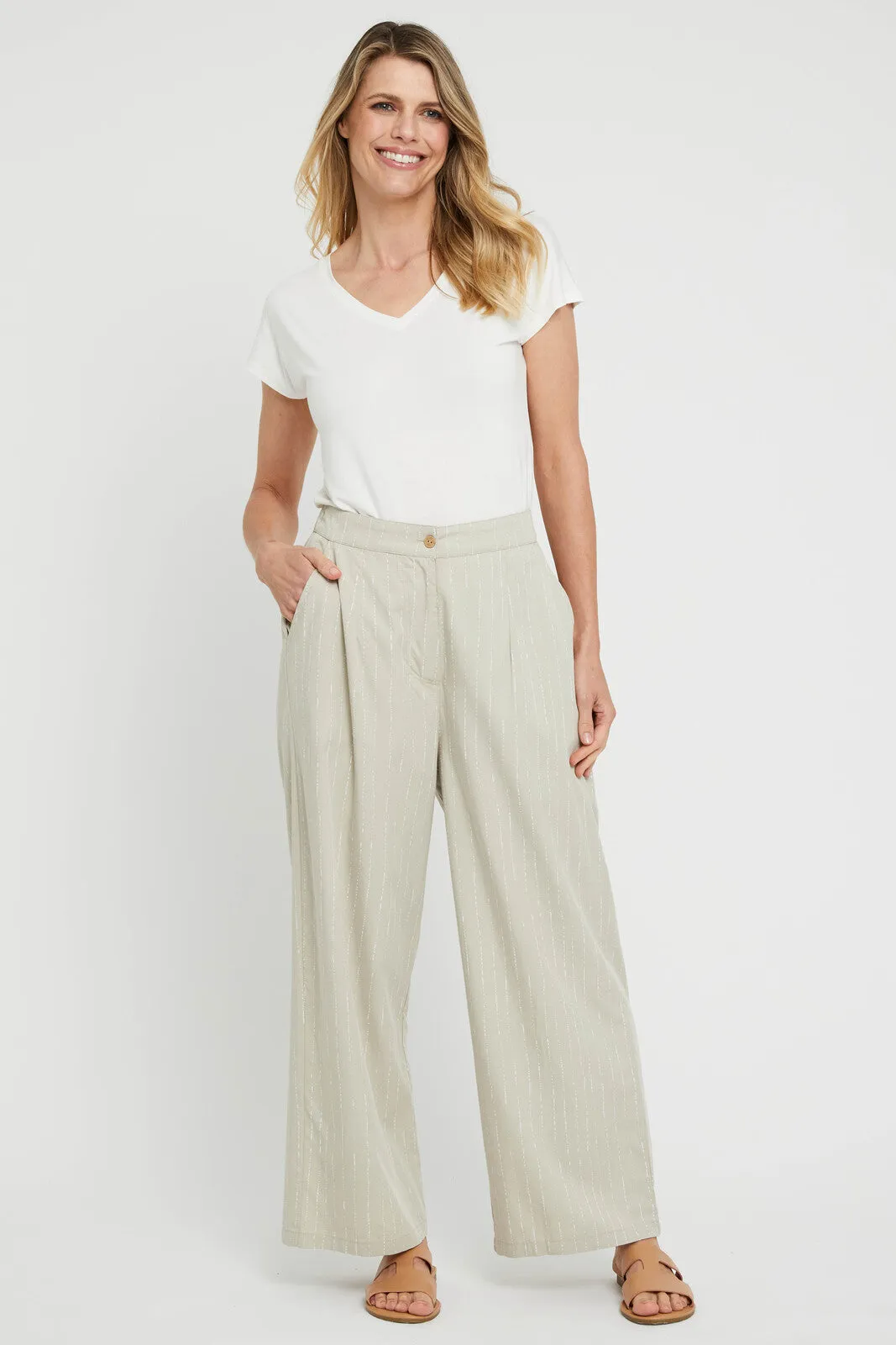 Woven Wide Leg Pant - Organic Pinstripe