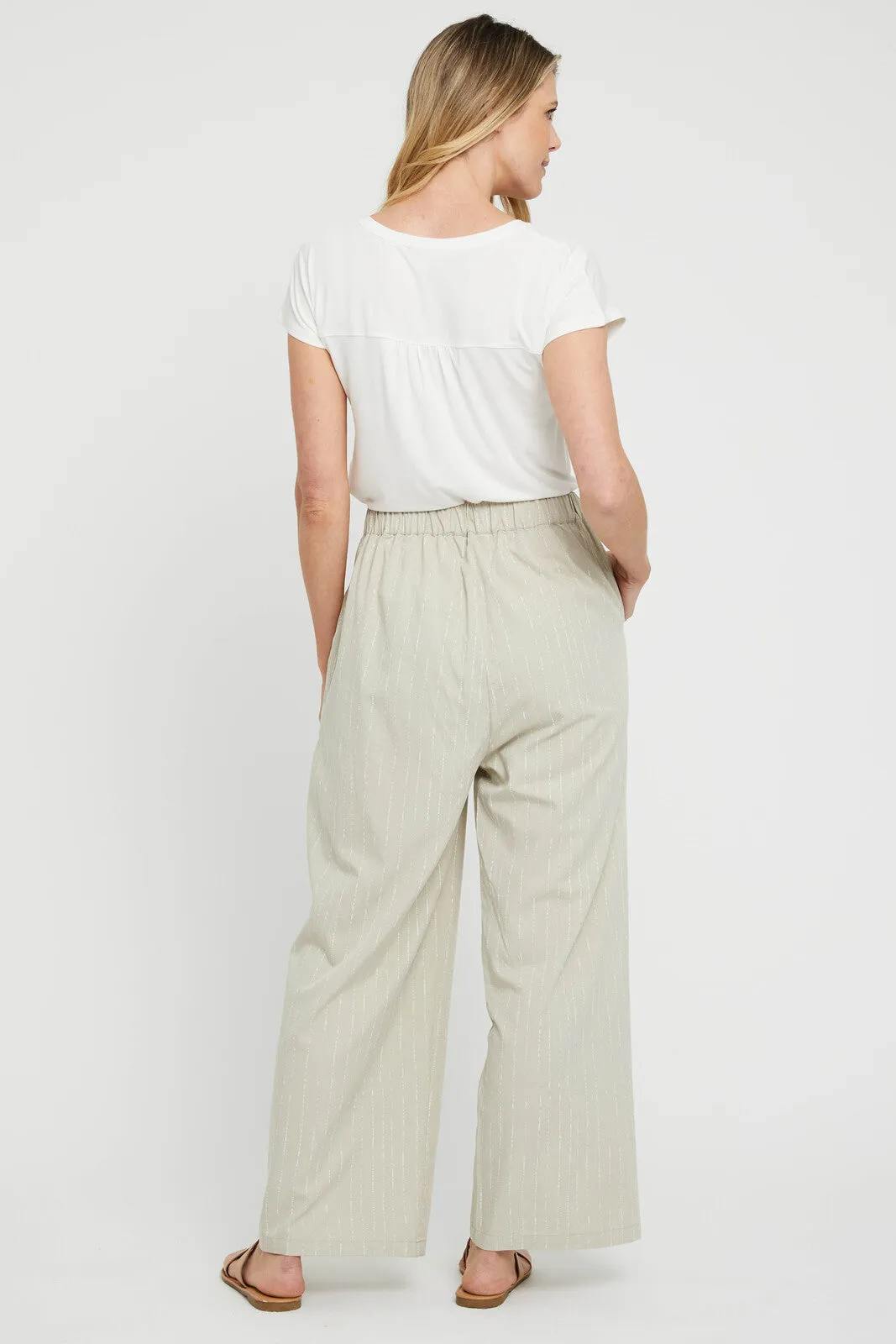 Woven Wide Leg Pant - Organic Pinstripe