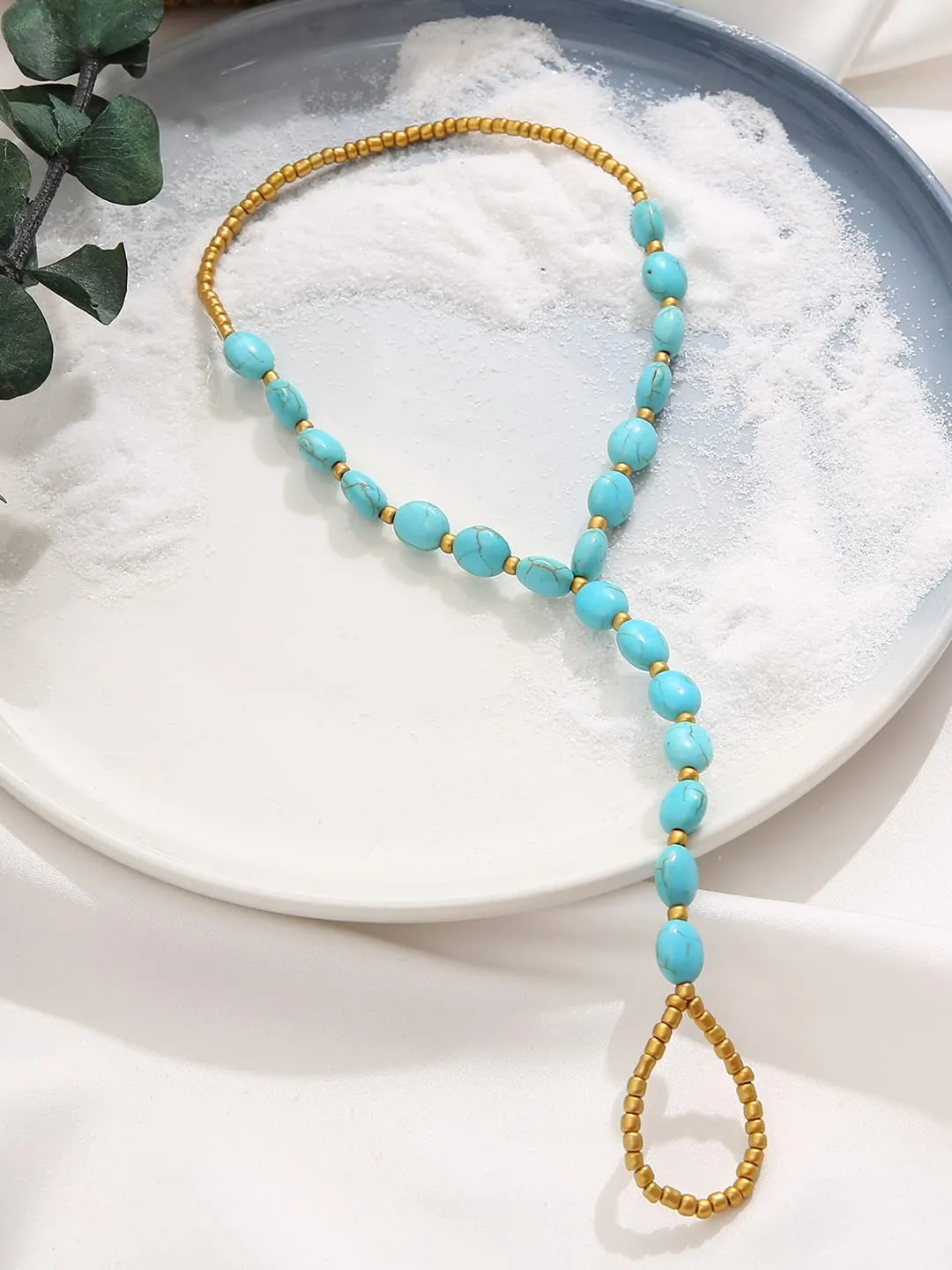 Yellow Chimes Anklets For Women Boho Blue Beaded Anklet With Toe Ring Summer Beach Foot Stone Jewellery For Women and Girls