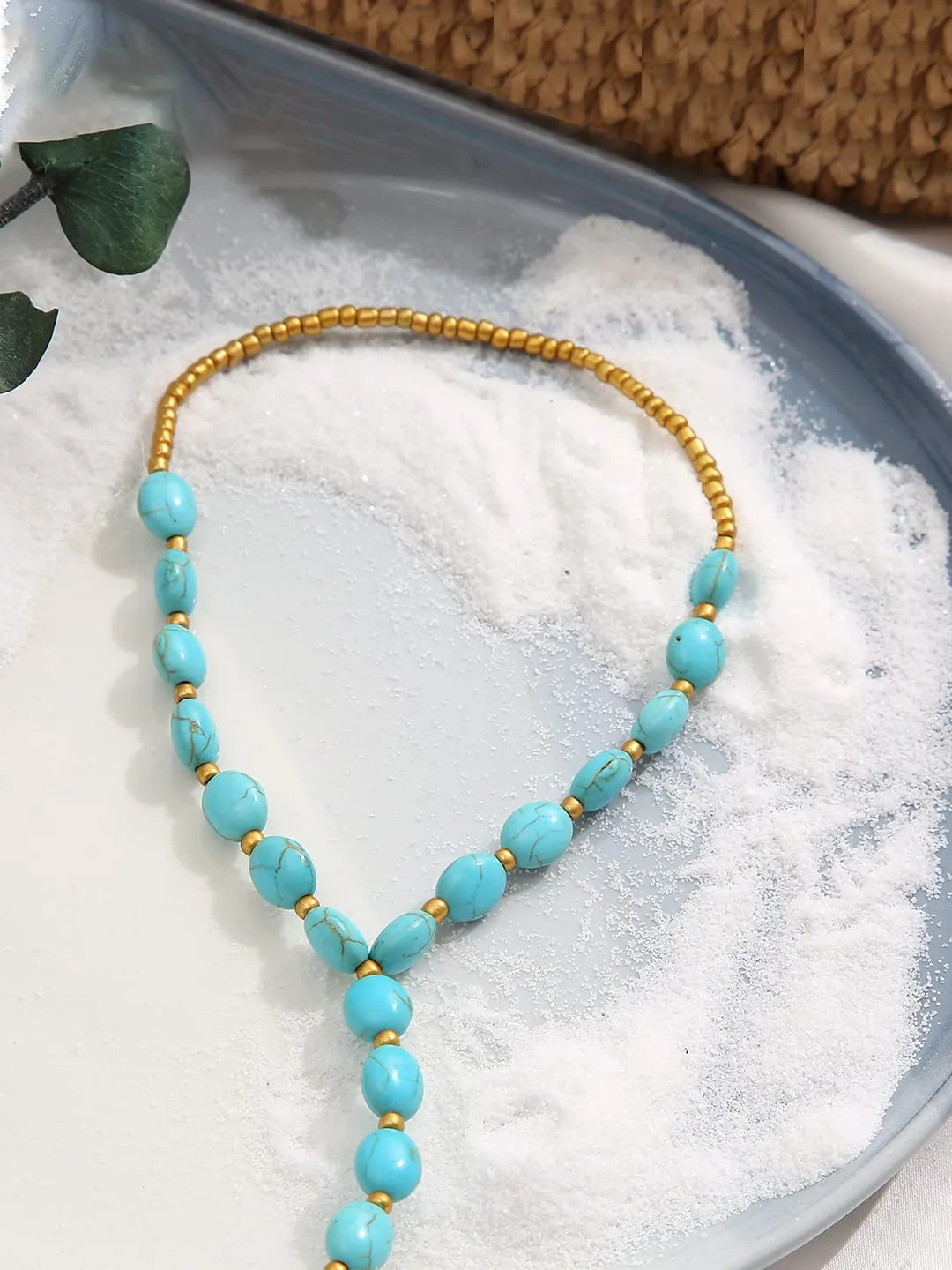 Yellow Chimes Anklets For Women Boho Blue Beaded Anklet With Toe Ring Summer Beach Foot Stone Jewellery For Women and Girls